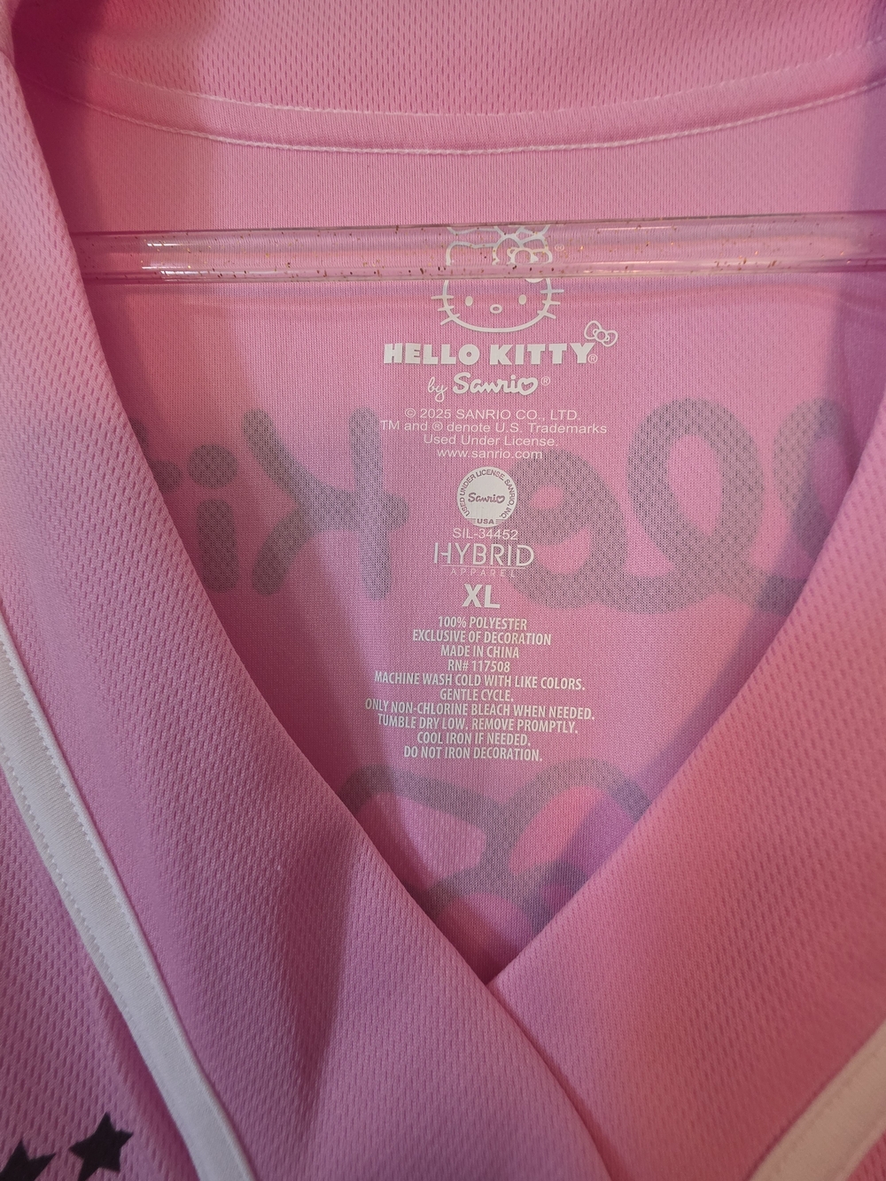 Hello Kitty Pink Baseball Jersey Top with Black HK Details XL - Picture 3 of 3